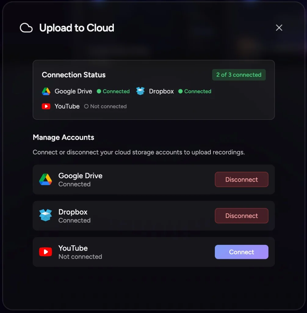 Example with Drive and Dropbox linked (YouTube can stay off)