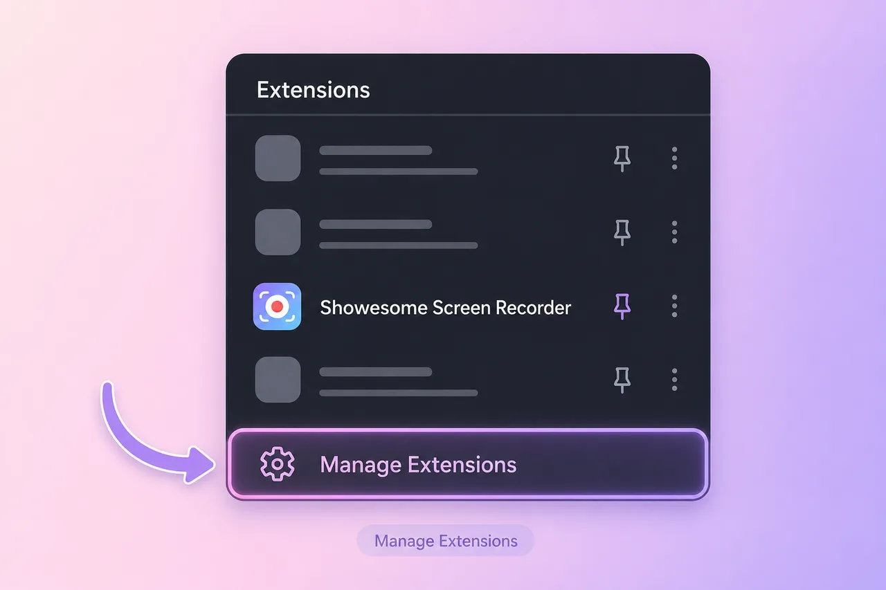 In the Extensions menu, click Manage Extensions at the bottom to open chrome://extensions
