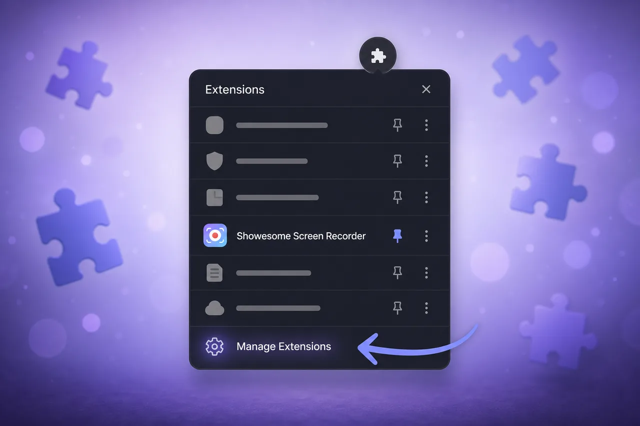 Open Manage Extensions from the Extensions menu to reach chrome://extensions
