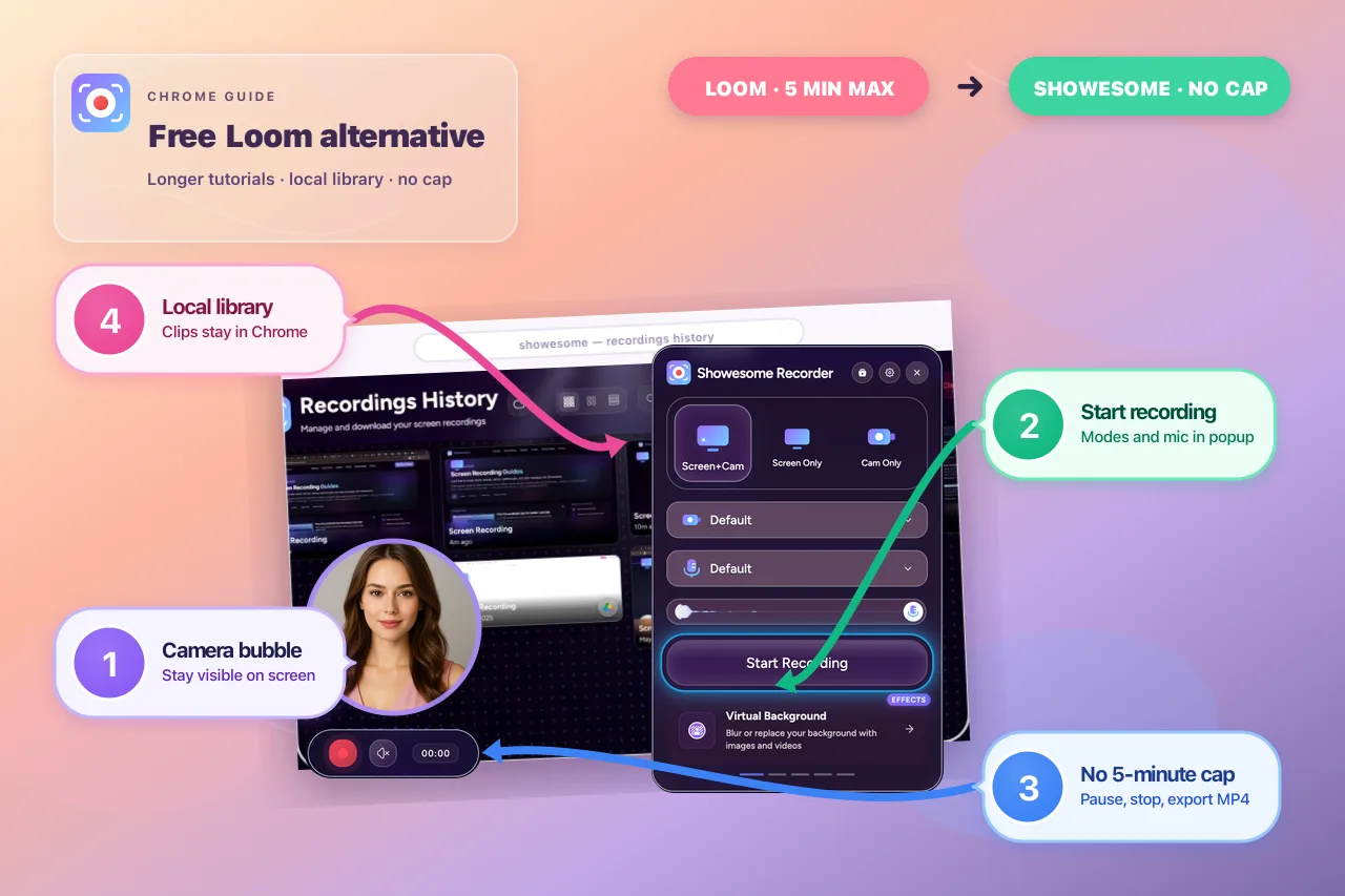 Free Loom alternative for Chrome: longer screen recordings without the 5-minute cap